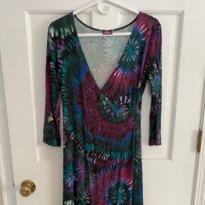Salaam faux wrap front dress tie dye print